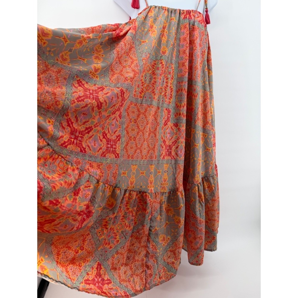 Mooi Endless Possibilities Boho Maxi Silk Blend Dress Tassel Tie Straps S/M NWT - Picture 4 of 11